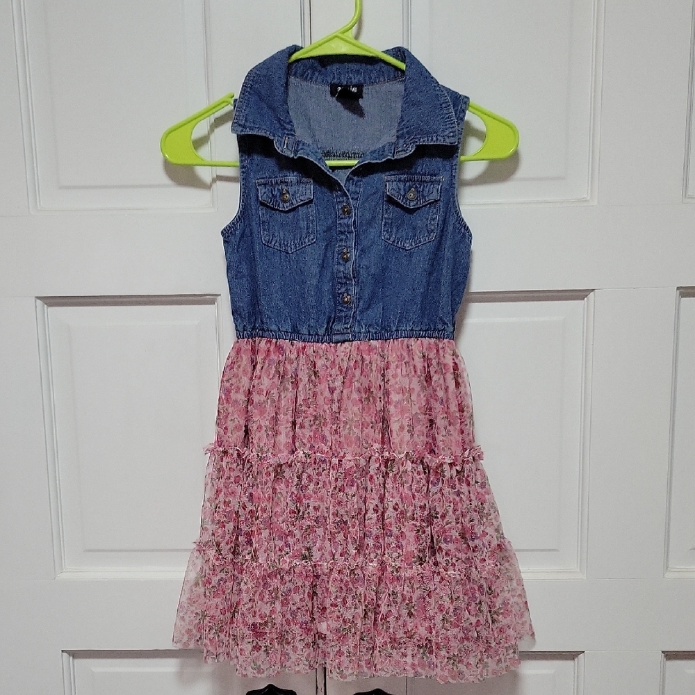 Zunie Blue and Pink Sleeveless Sundress with Notched Collar